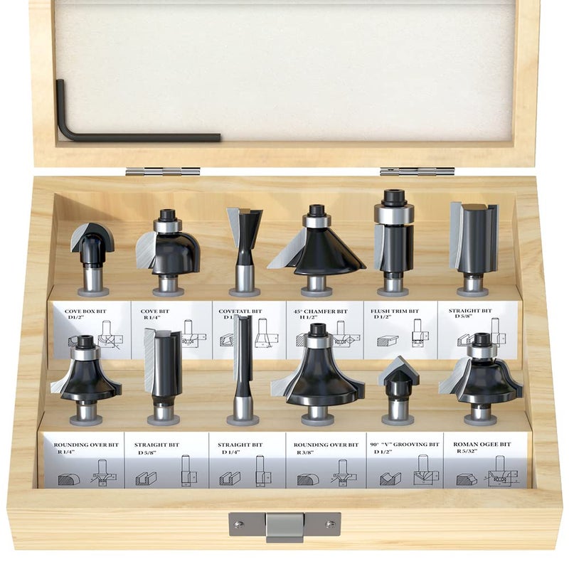 FIVEPEARS Tungsten Carbide Router Bits Set 1/4 Inch Shank - Image 1